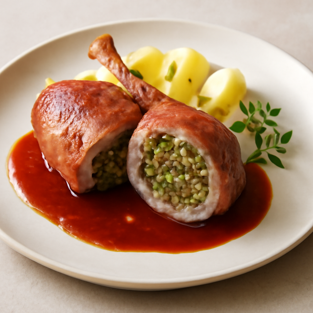 Cosciotto di coniglio farcito al pistacchio e mandorle
