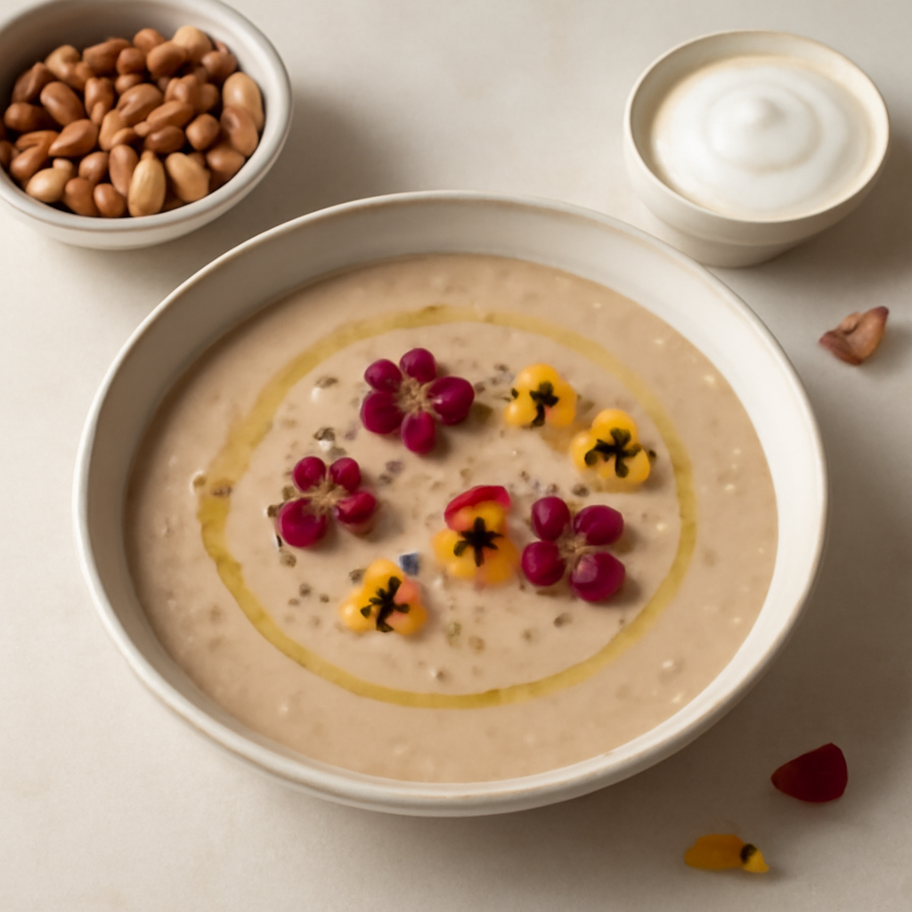 Crema di fagioli borlotti e fiori eduli