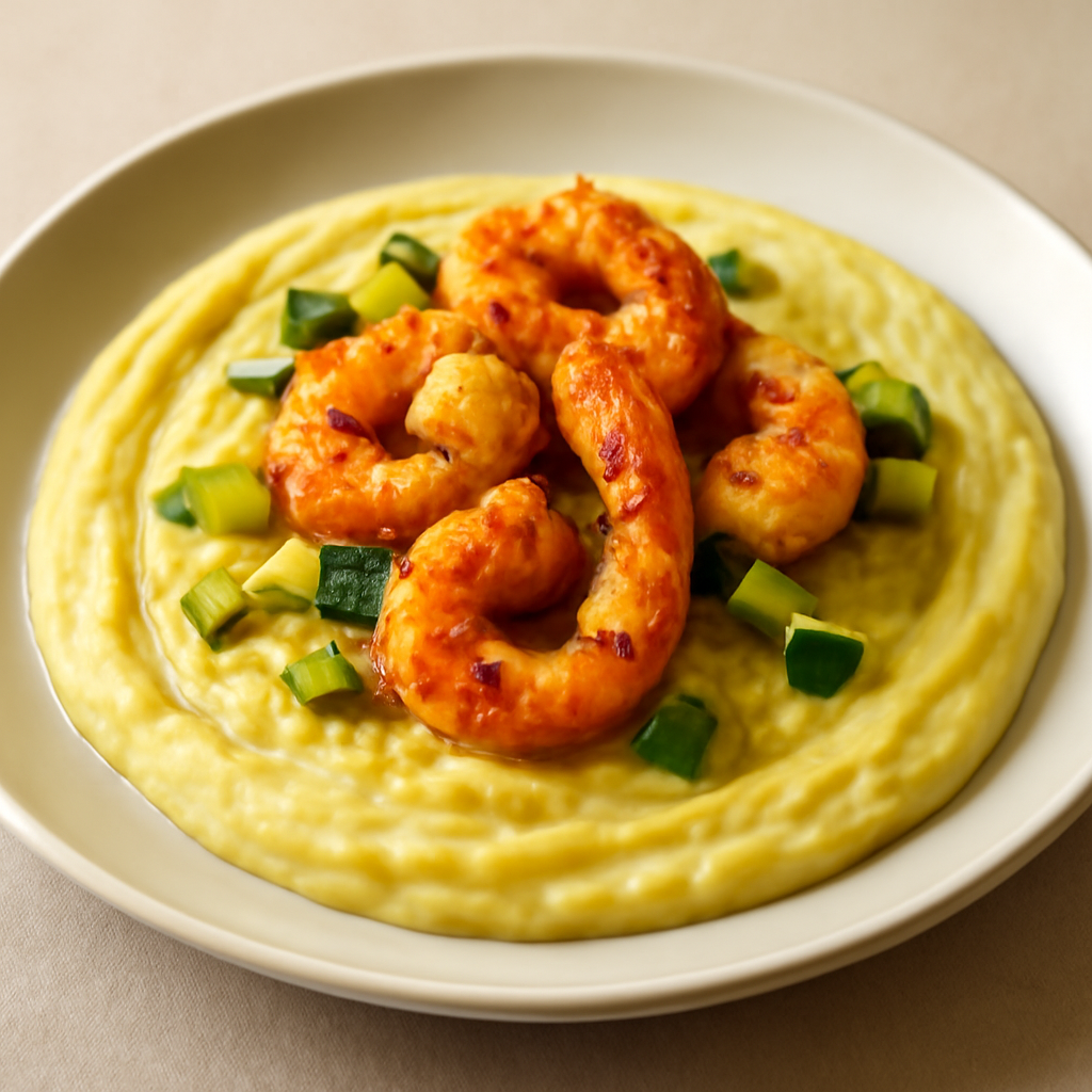 Crema di patate con gamberi all’orientale