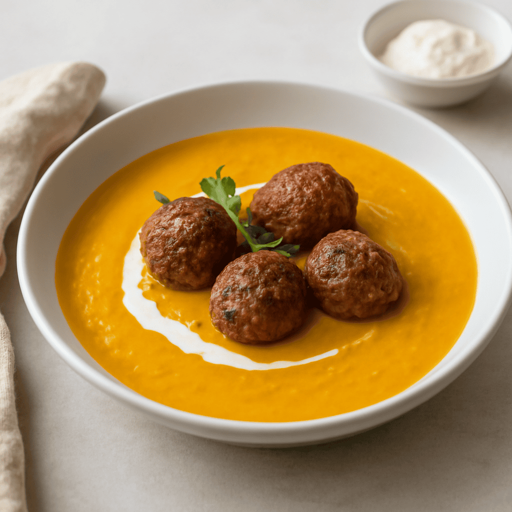Crema di zucca con polpette speziate