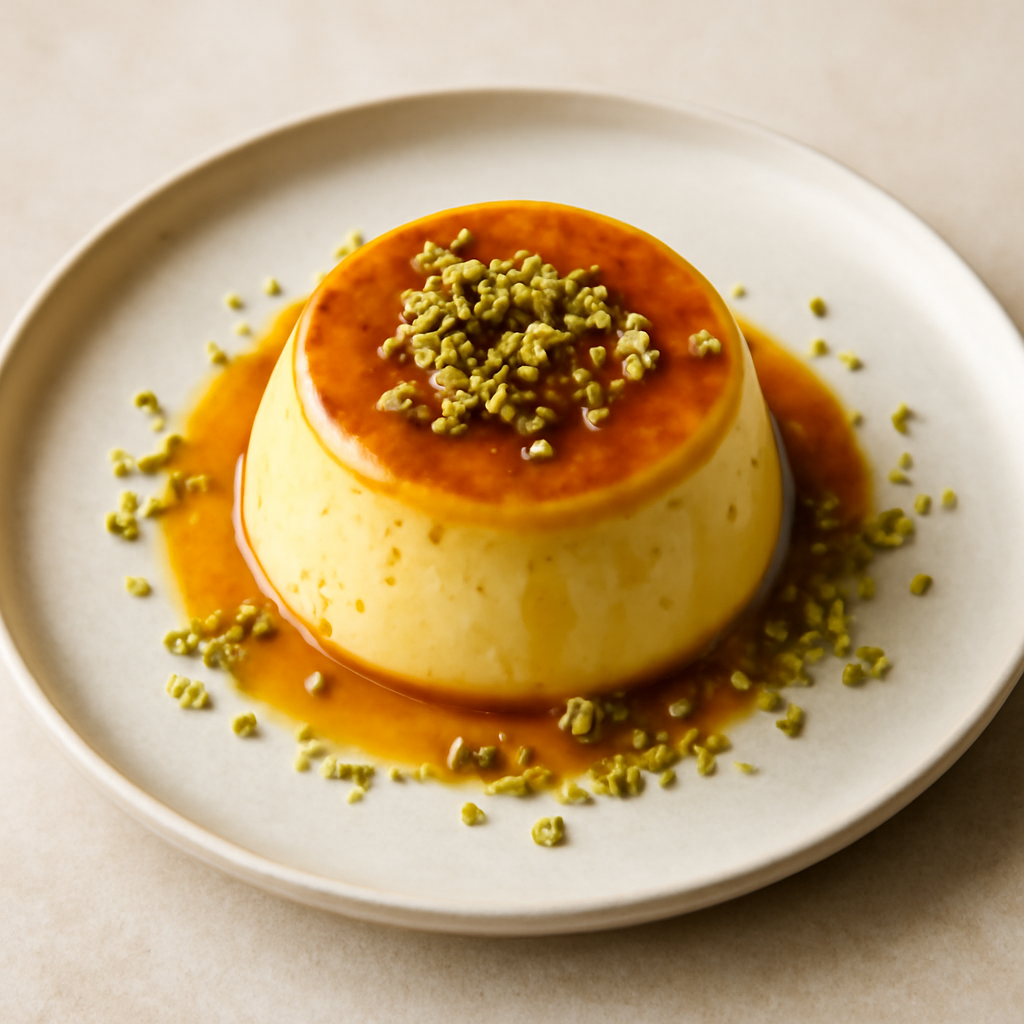 Créme caramel zafferano e pistacchi
