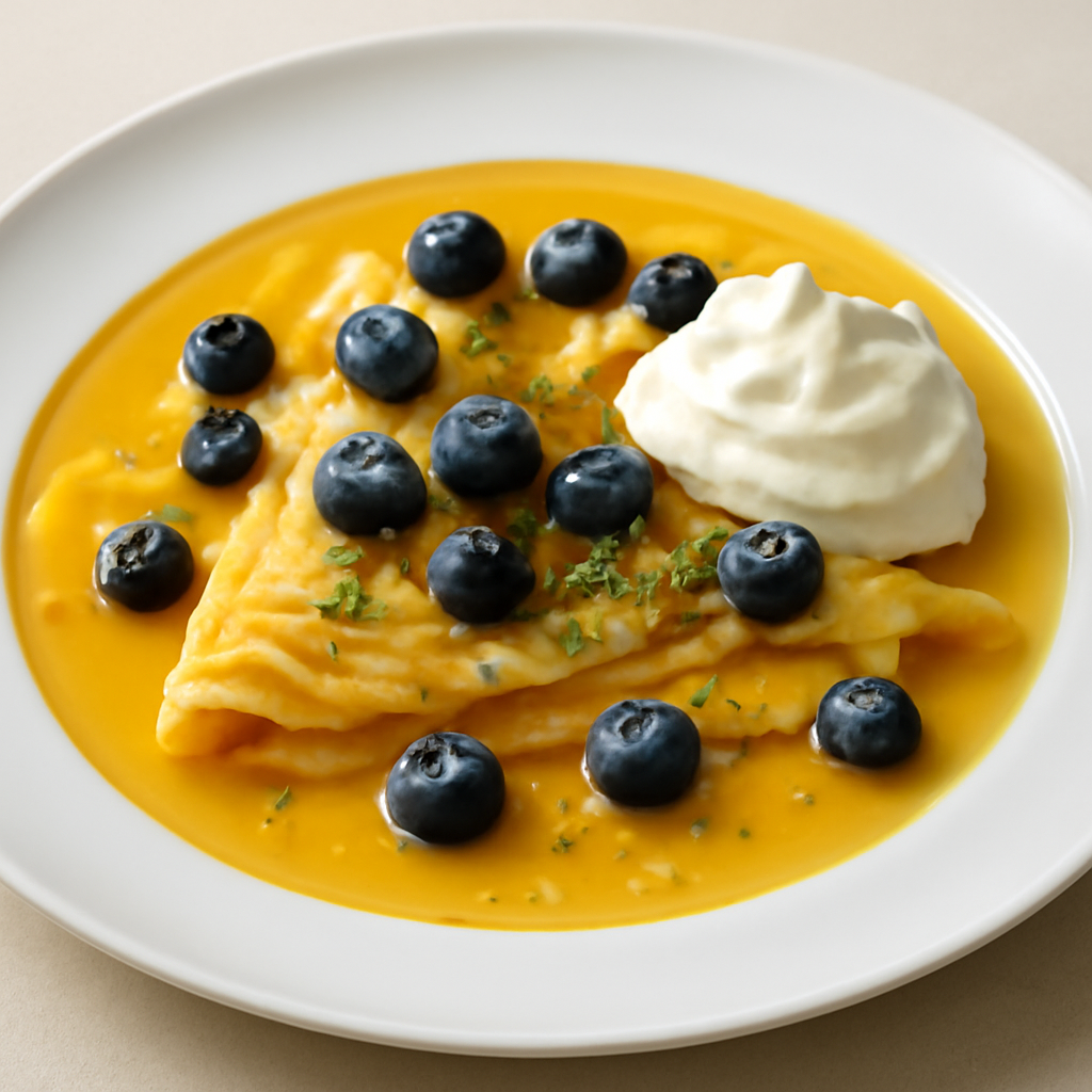 crepe con salsa d’arancio e mirtilli