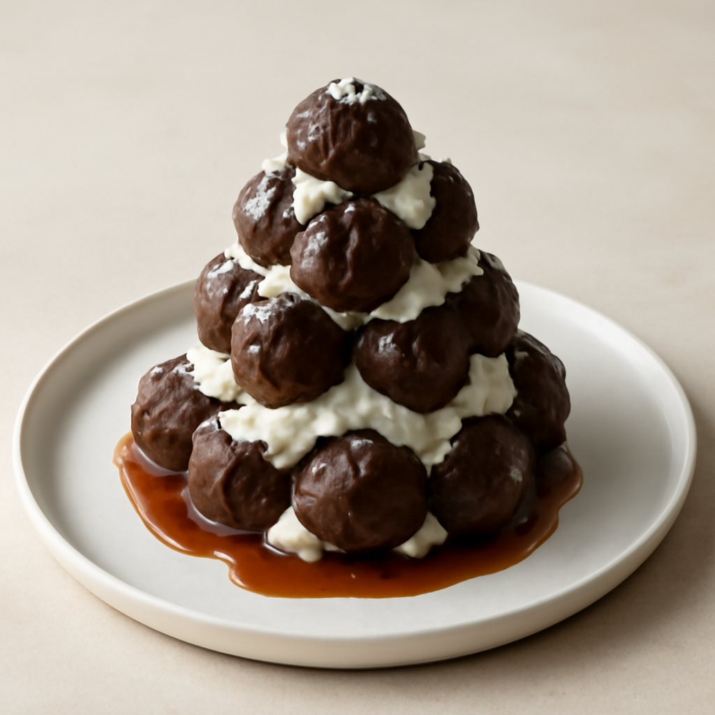 CROQUEMBUCHE CON BIGNE’ AL CIOCCOLATO E CREMA AL COCCO