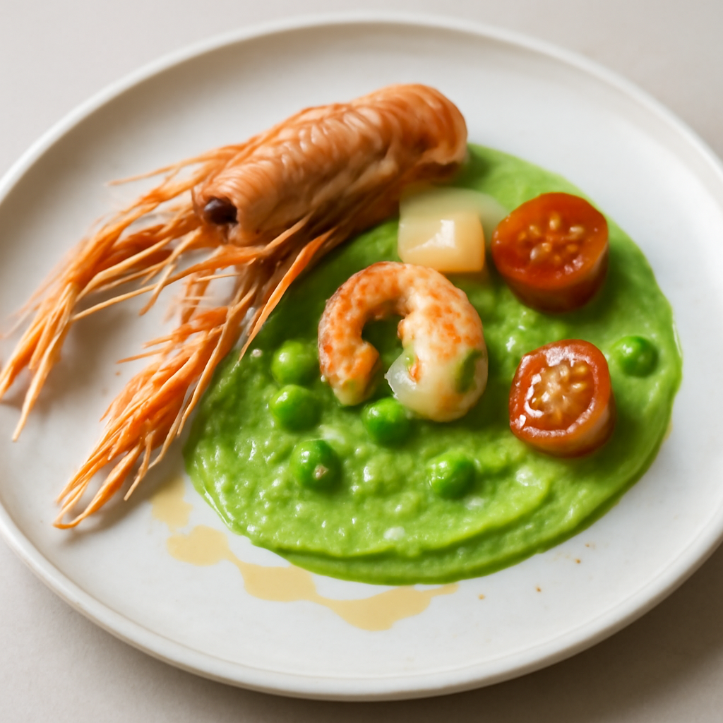 Crostacei con crema di piselli