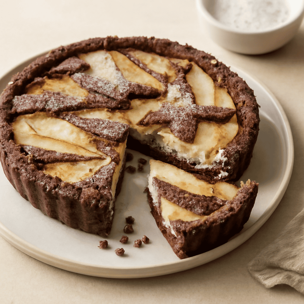 Crostata al cioccolato ripiena con ricotta,pere e cioccolato