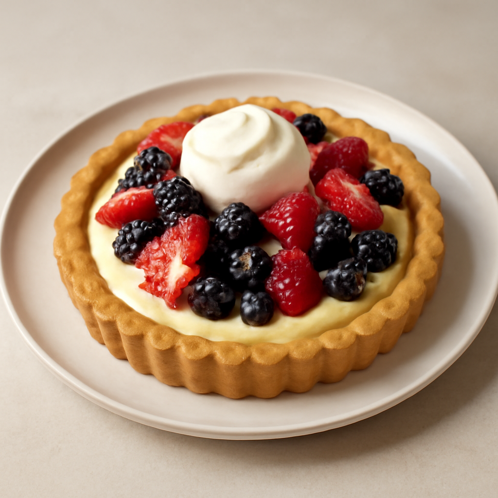 Crostata all olio evo con crema e frutta fresca