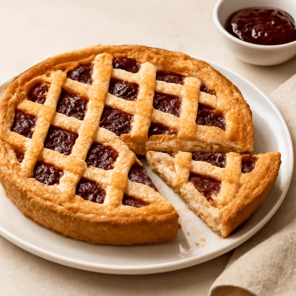 Crostata di ricotta con zenzero,cannella e confettura di visciole