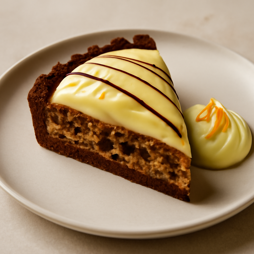 CROSTATA FRANGIPANE NOCI E CIOCCOLATO CON CHIBOUSTE ALL’ARANCIA