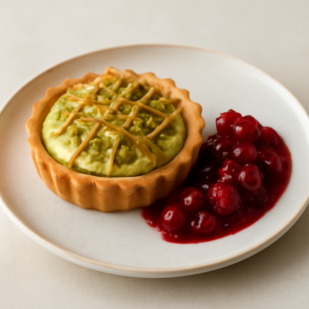 Crostatina al pistacchio con zuppetta di frutti di bosco