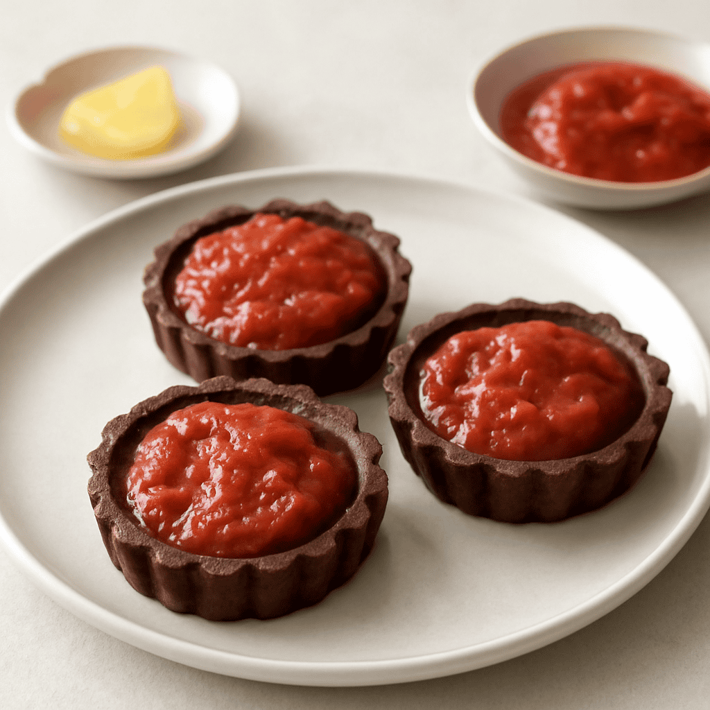 CROSTATINE AL CACAO CON CONFETTURA DI POMODORI