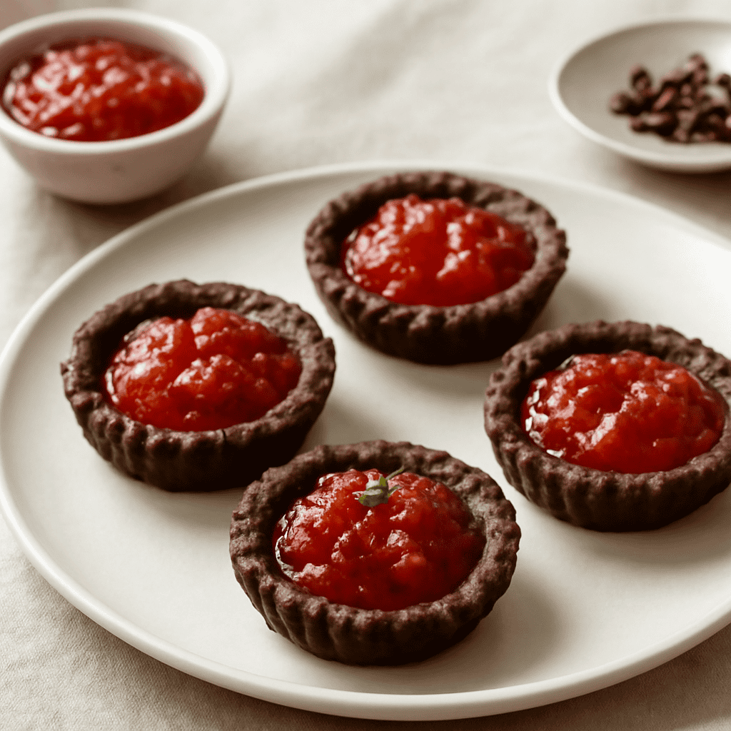 CROSTATINE AL CACAO CON CONFETTURA DI POMODORI