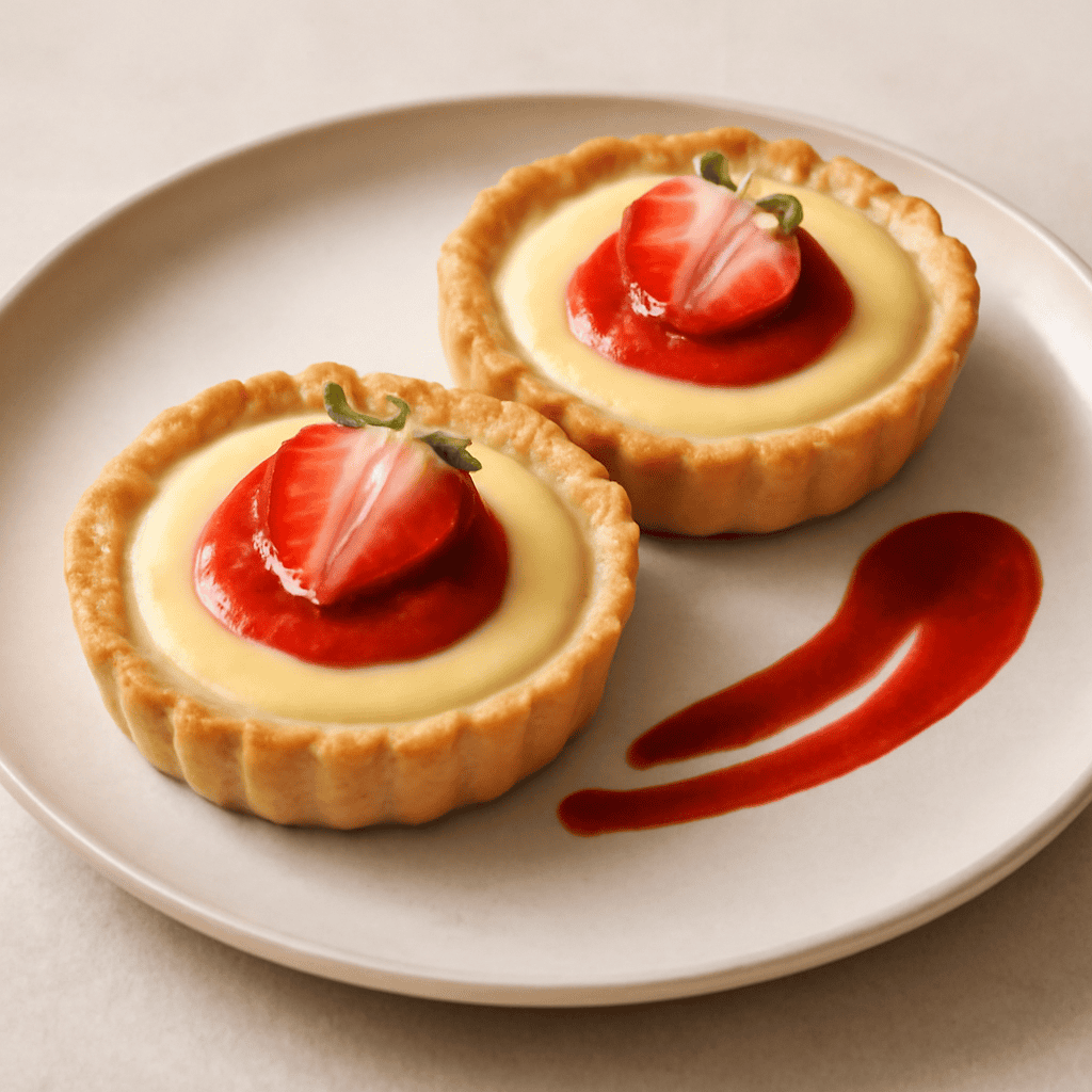 Crostatine alla sambuca con crema di limoni e coulis di fragola