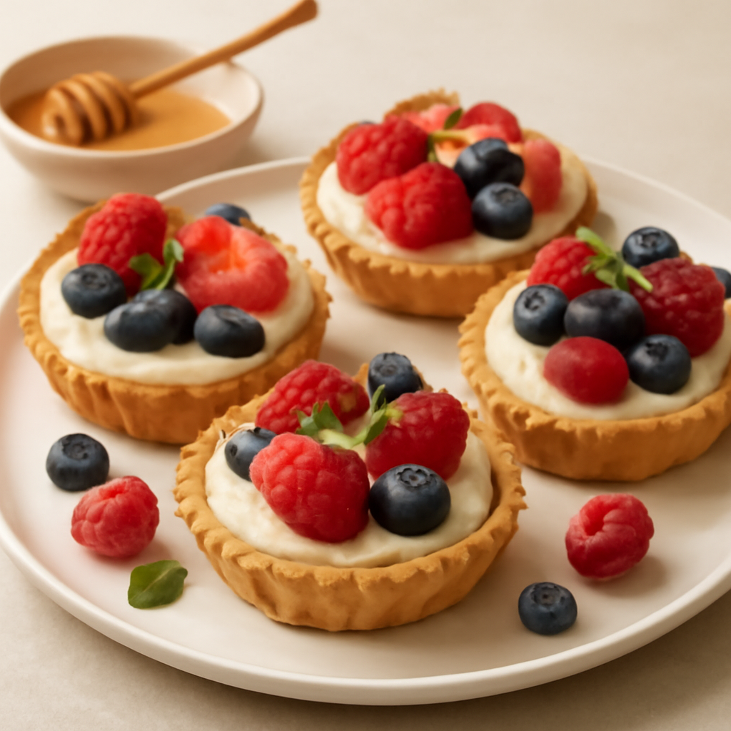 CROSTATINE VEGAN CON CREMA AL MIELE E FRUTTA: