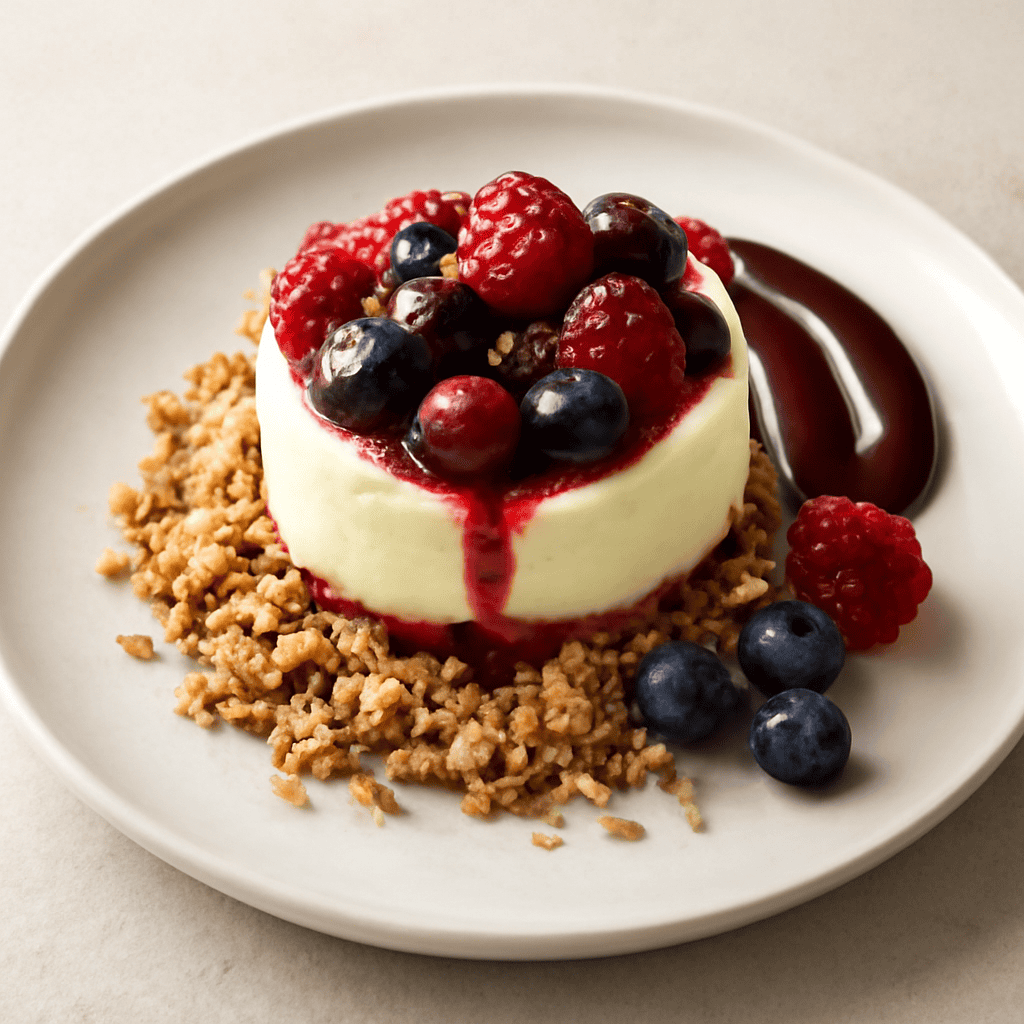 Crumble alle nocciole con crema al formaggio e frutti di bosco