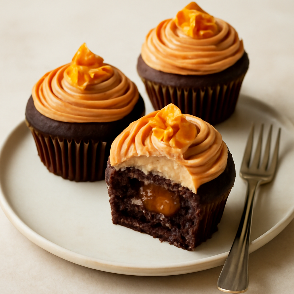 cupcake al cacao ripieni d’arancia candita e frosting al caramello