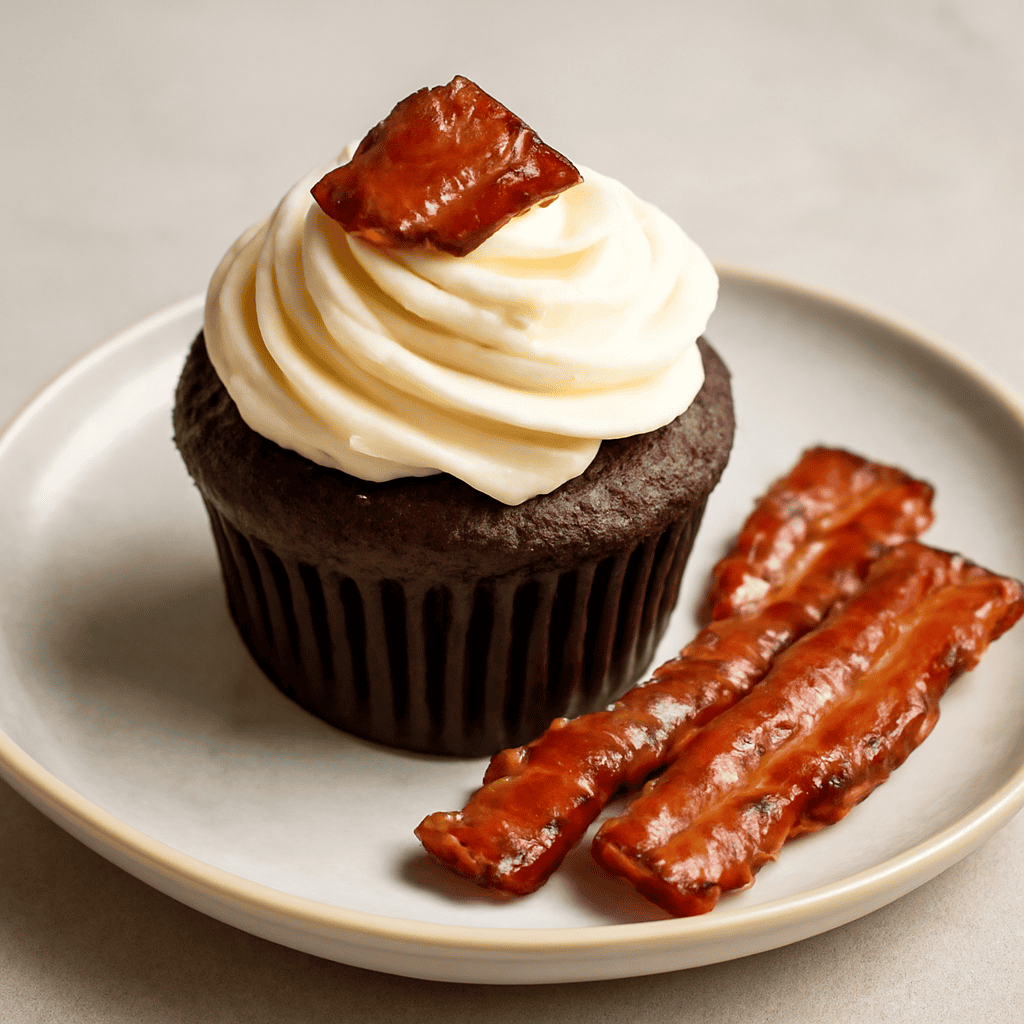 Cupcake birra e cioccolato con frosting al mascarpone caffè e bacon caramellato