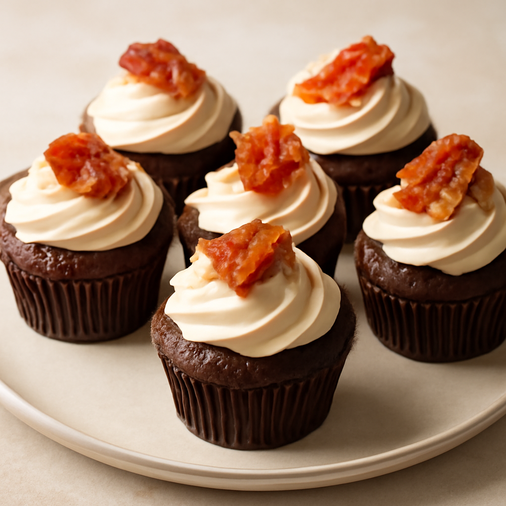 Cupcakes alla birra e cioccolato con bacon candito