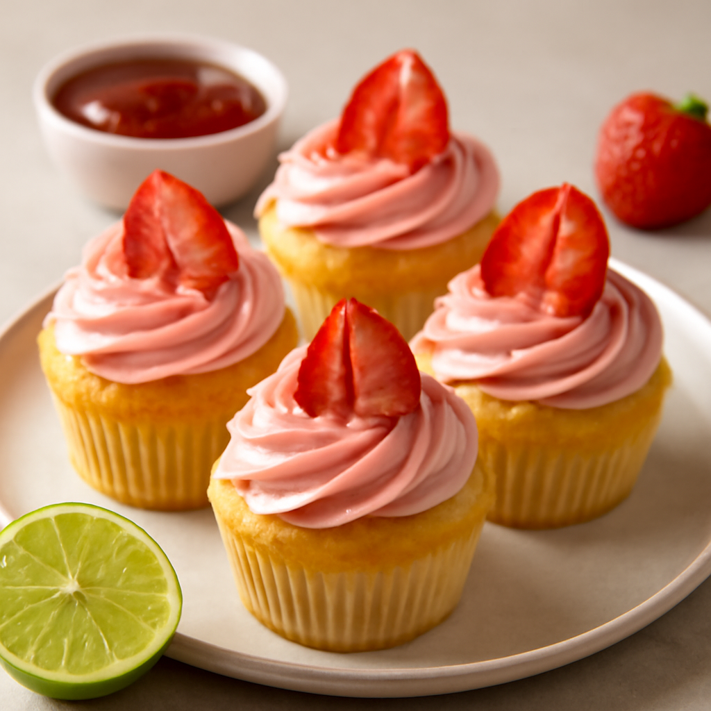 Cupcakes limone e lime con crema al burro alle fragole
