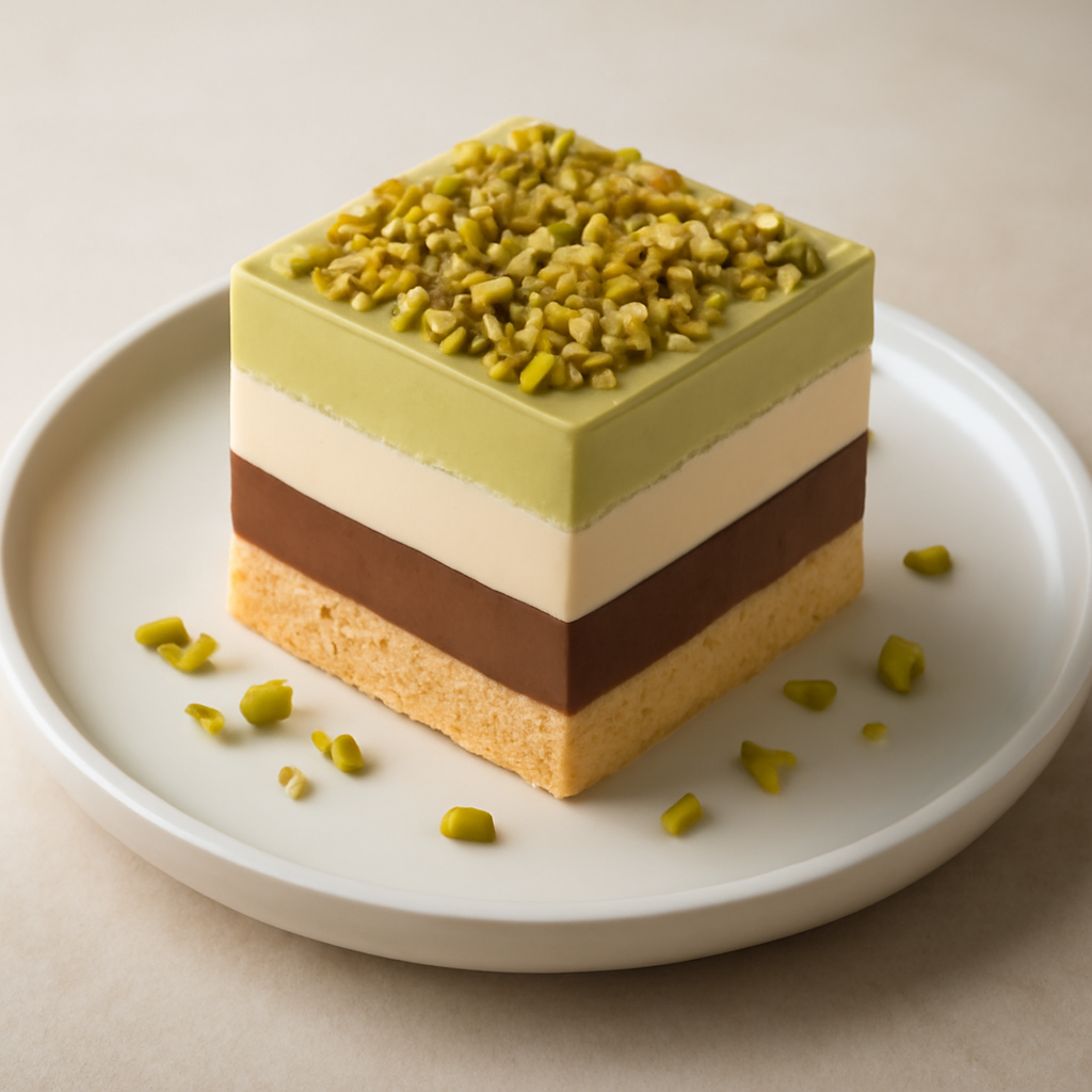 Delizia al pistacchio e ai due cioccolati