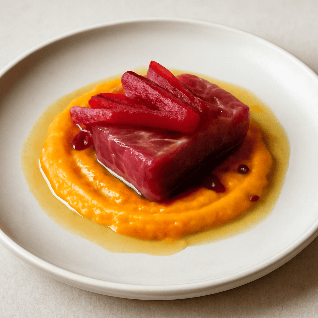 DIAVOLO DI MARE TONNO MARINATO CON CREMA DI ZUCCA