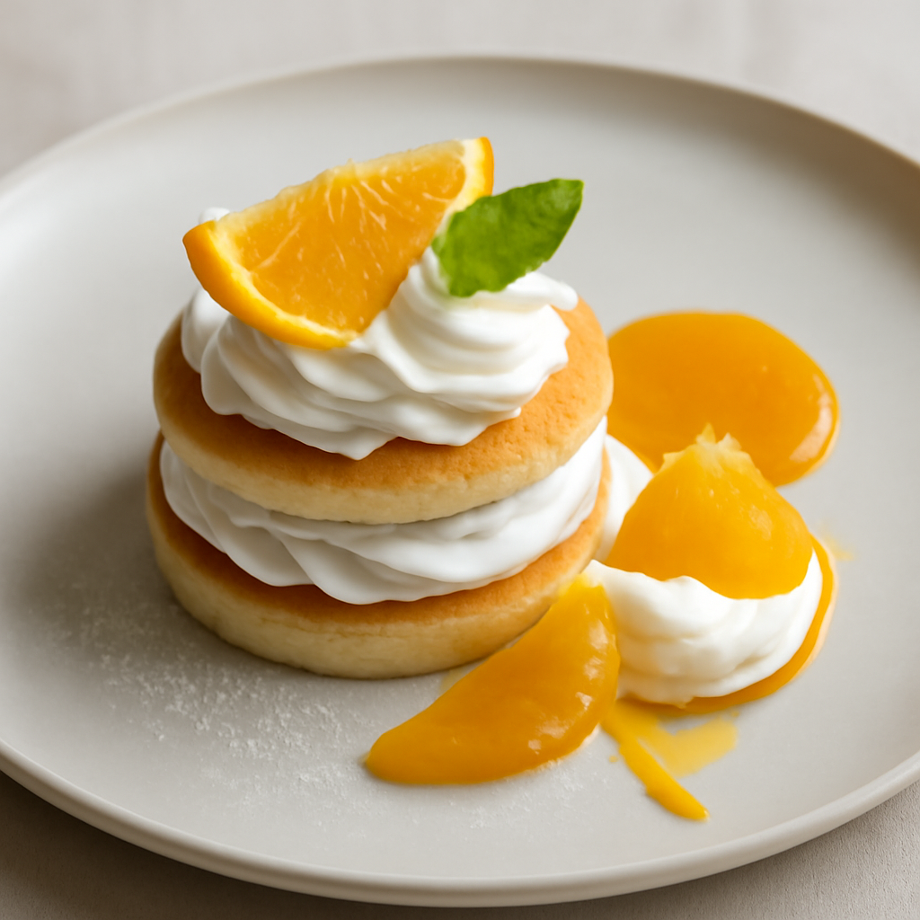 Dischi di biscotto con panna montata e trilogia di arancia