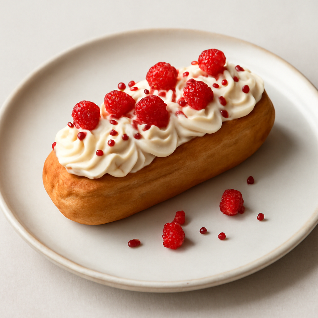ECLAIR ALLA CREMA CHANTILLY AL PEPE ROSA E FRAGOLINE DI BOSCO