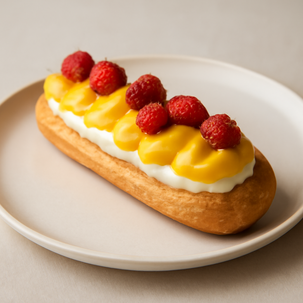 Eclair con crema al cocco e mango e fragoline (ricetta senza glutine)