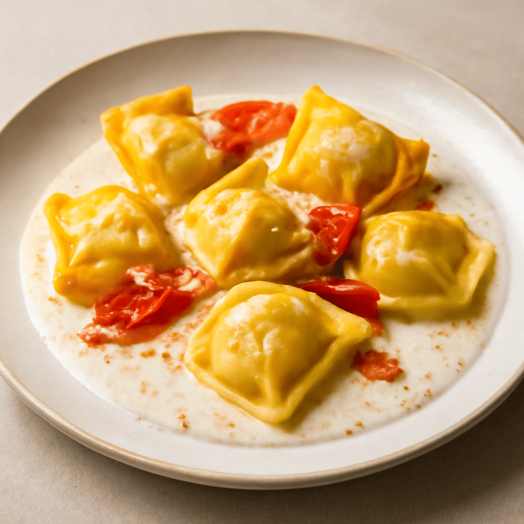 Fagottini ai peperoni e crema al parmigiano
