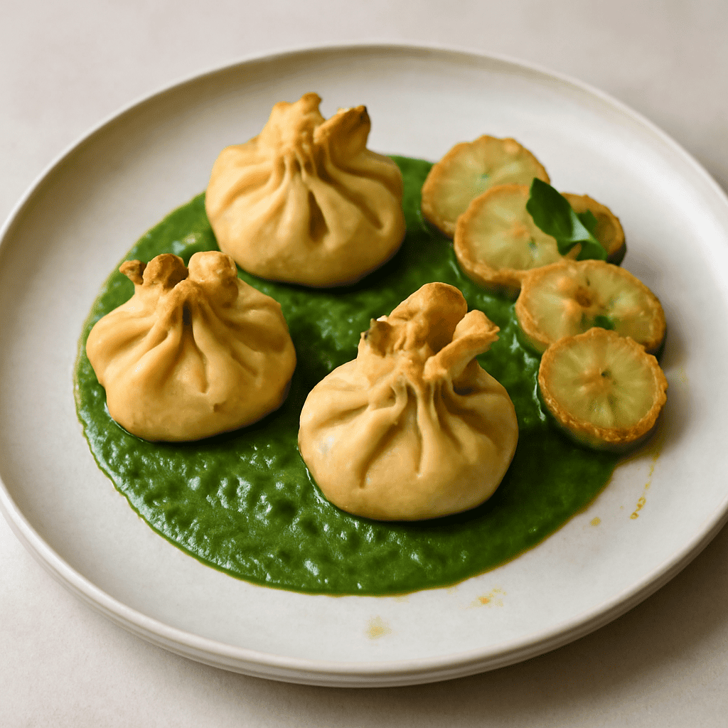 Fagottini ripieni di Orata, Crema di Spinaci e Patate Aromatizzate