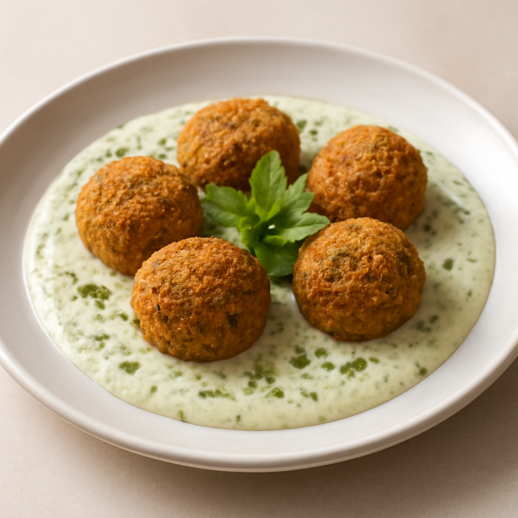 Falafel di ceci e patate speziate su crema di finochietto aromatizzata alla menta