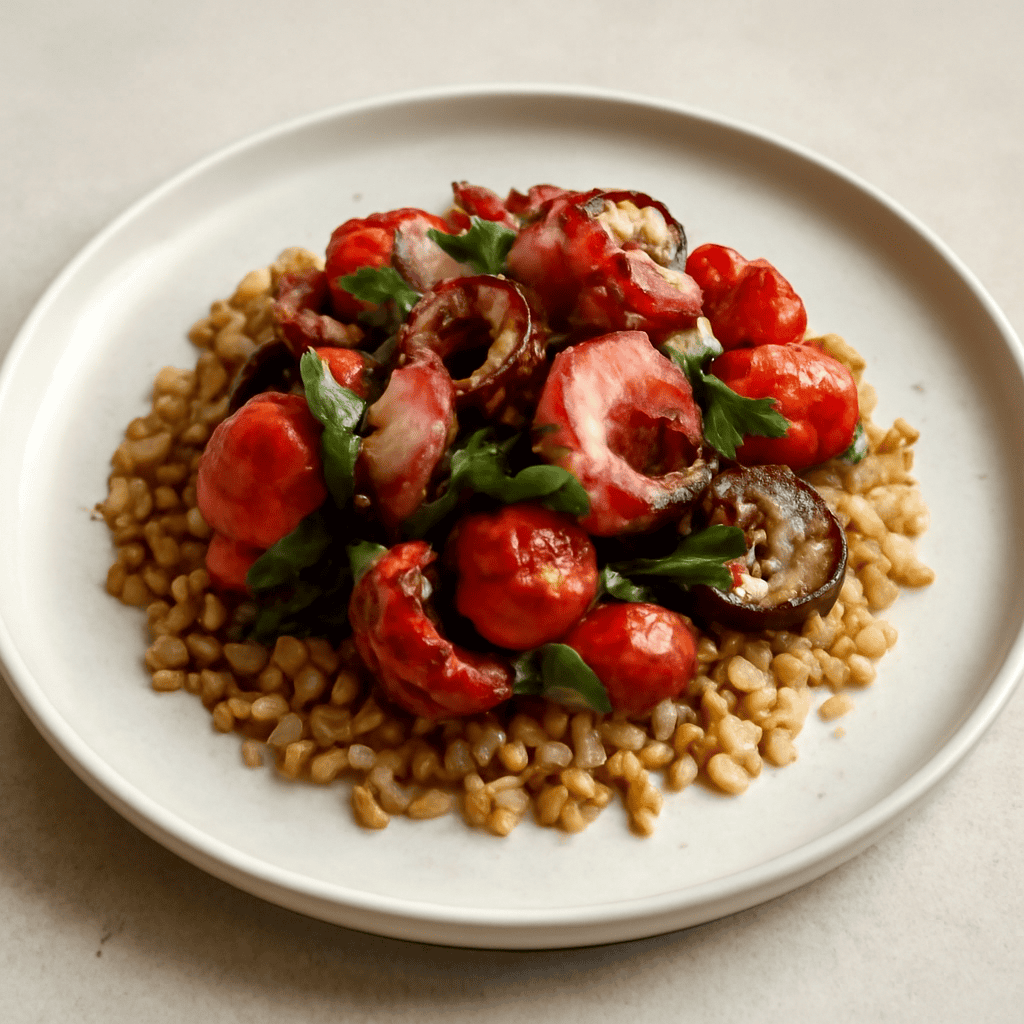 Farro al Polpo in Fiore di Pomodorino