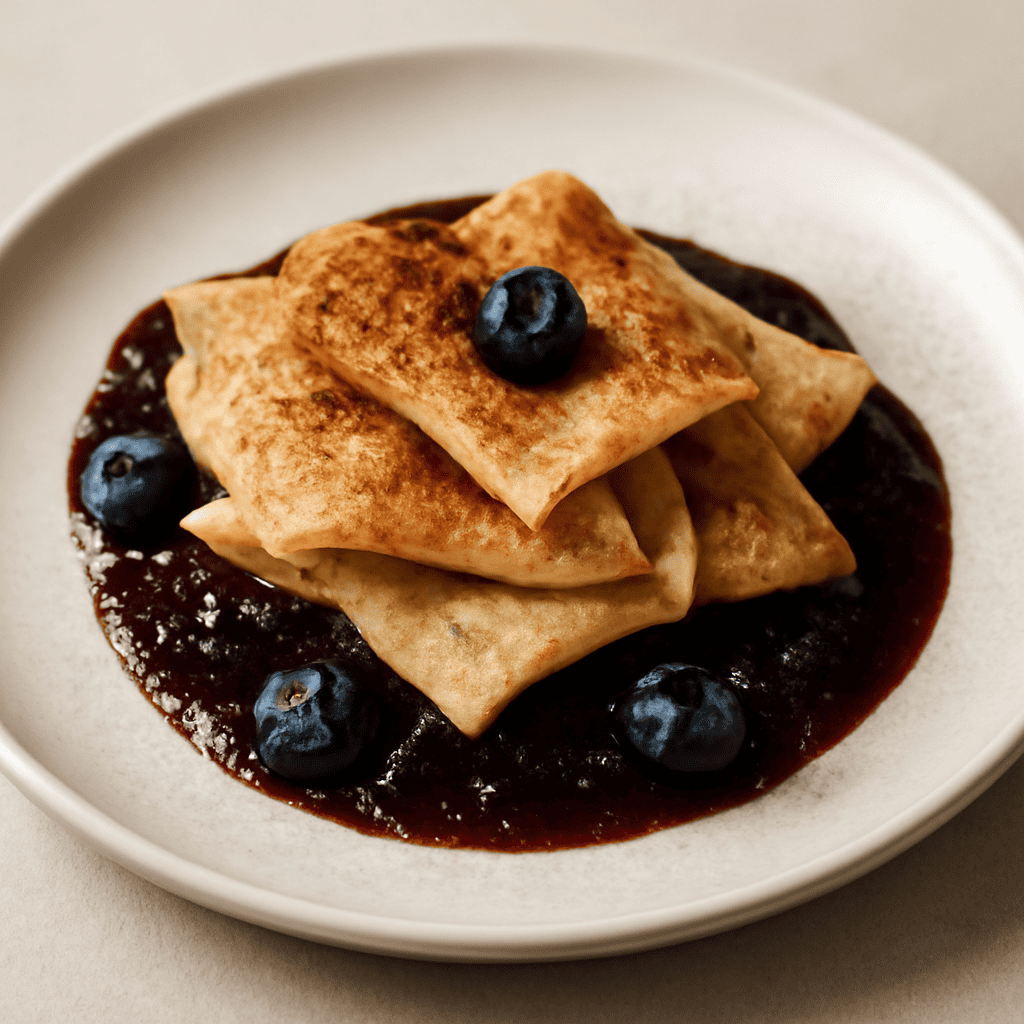 Fazzoletti di crepes su letto di mirtilli e cacao (senza glutine)