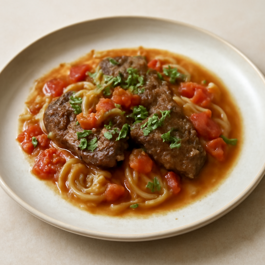 Fegatini di bovino con cipolla e pomodori