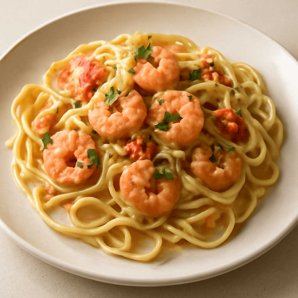 Fettuccine alla crema di gamberetti e brandy