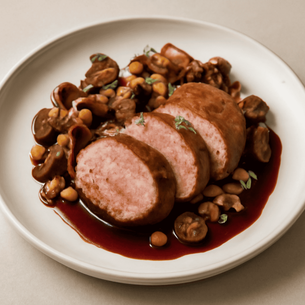 Filetto di maiale con champignon e riduzione al vino rosso