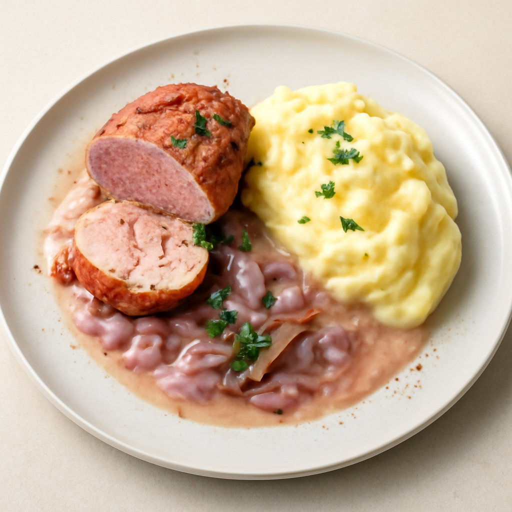 Filetto di maiale con crema di cipolle e purè allo zenzero