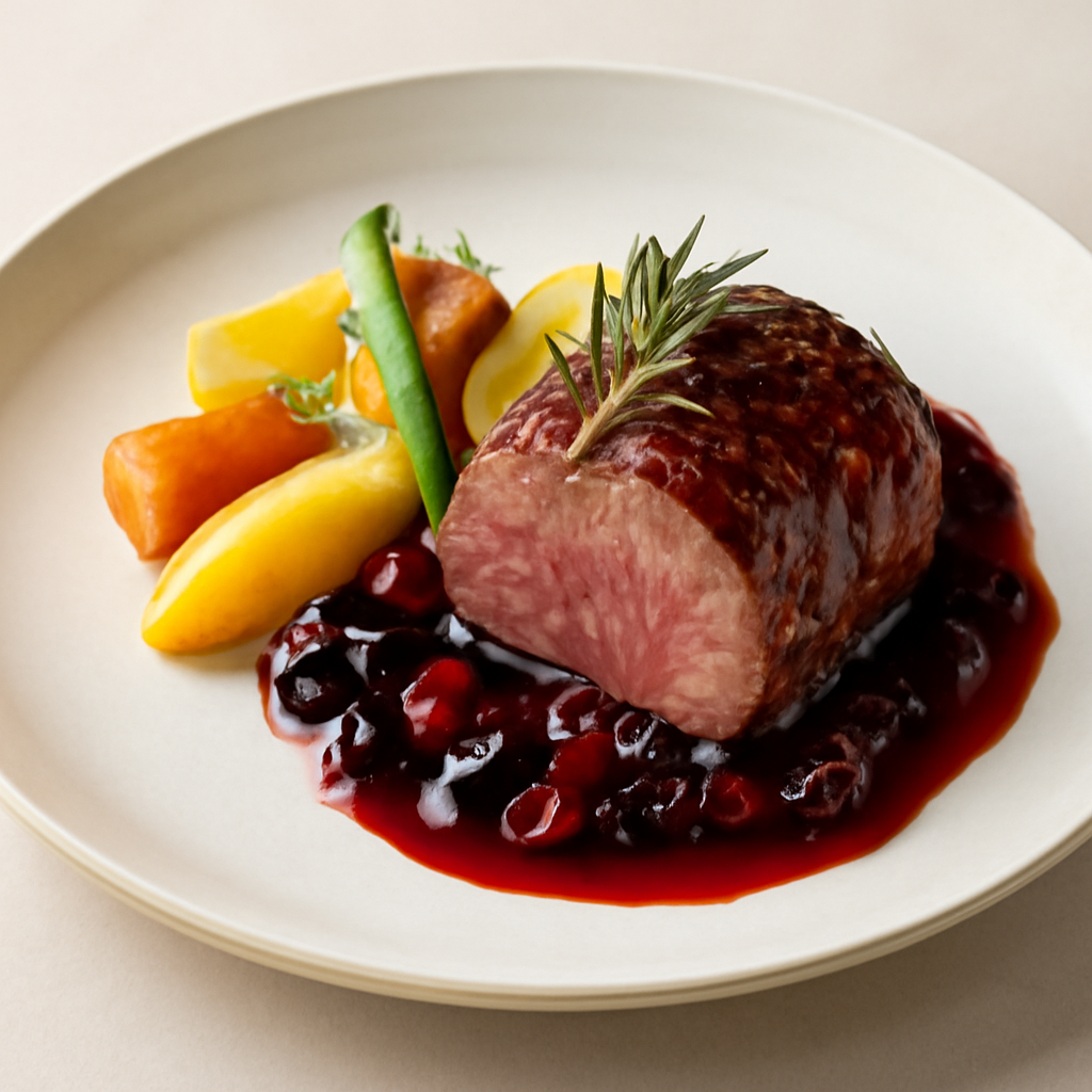 FILETTO DI MANZO AFFUMICATO CON CARAMELLO AI FRUTTI DI BOSCO