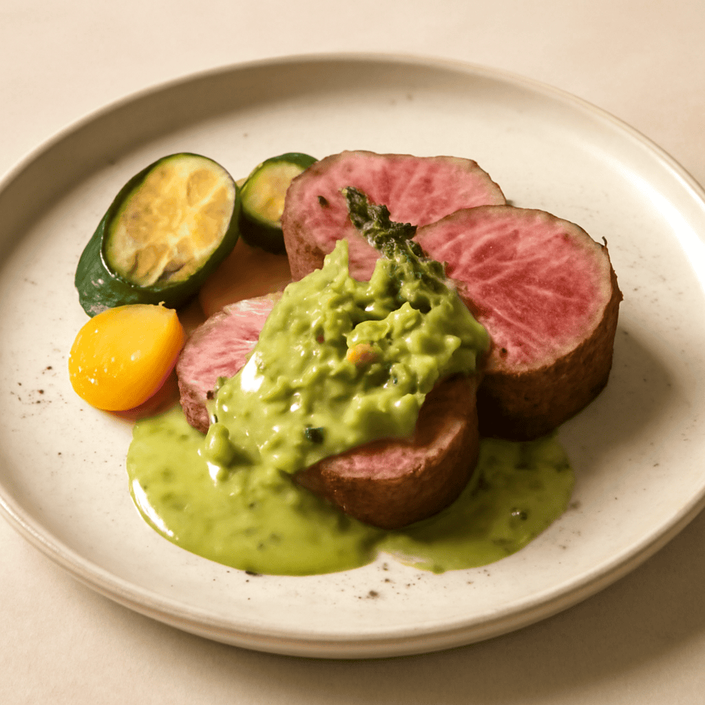 filetto di manzo con crema di pistacchio