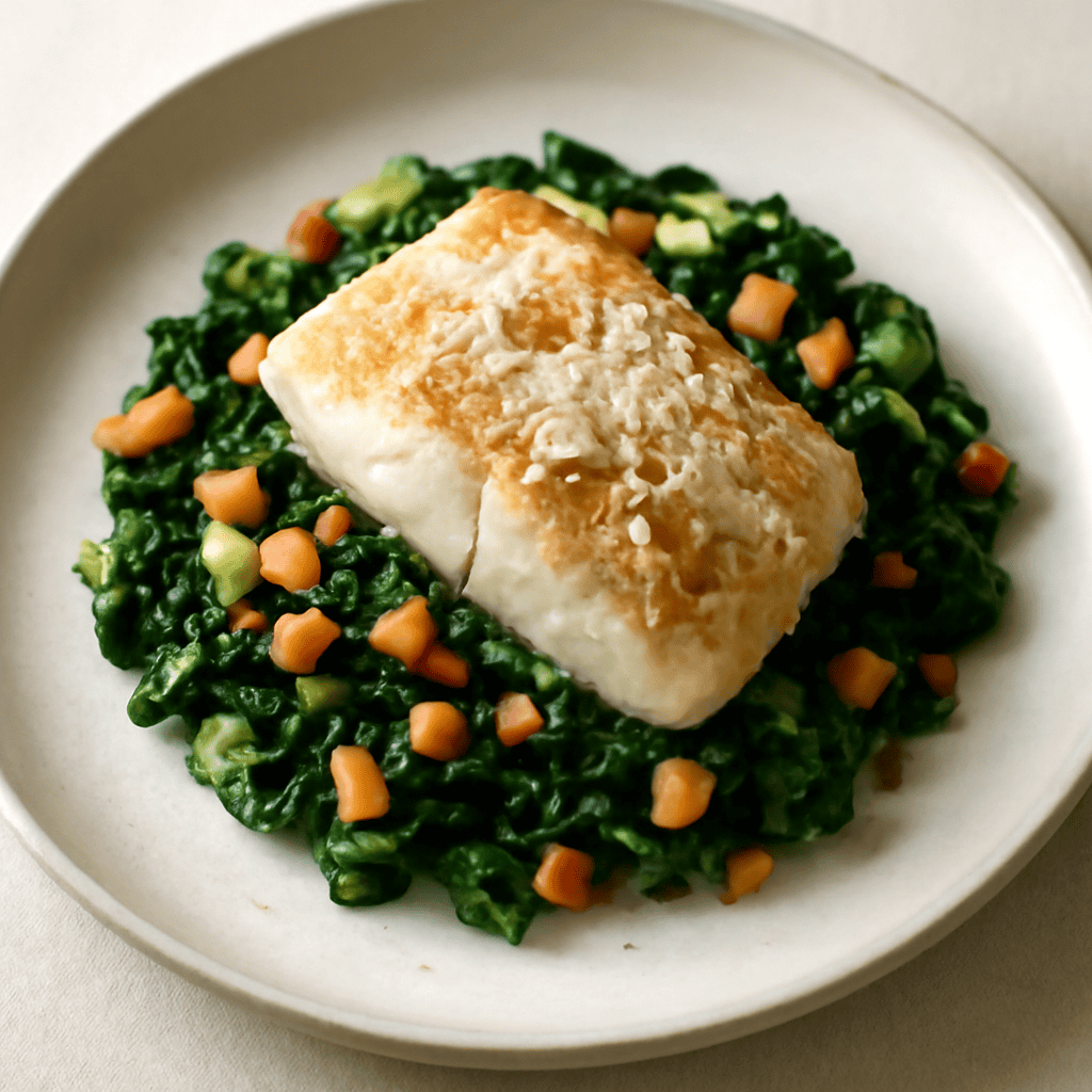 Filetto di merluzzo su letto di spinaci