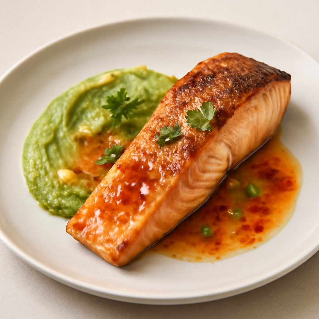 Filetto di salmone e purea di avocado