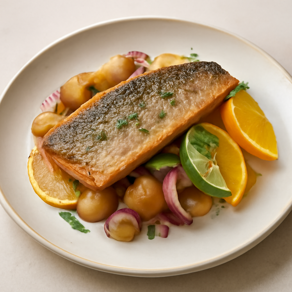 Filetto di Trota agli Agrumi con Patate e Cipolla