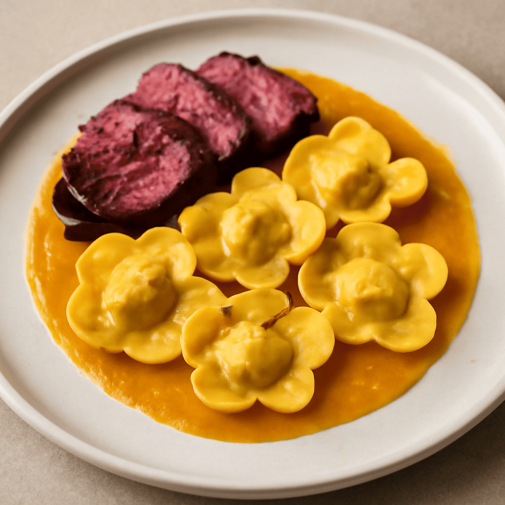 Fiori di tortelli con salsa di zucca