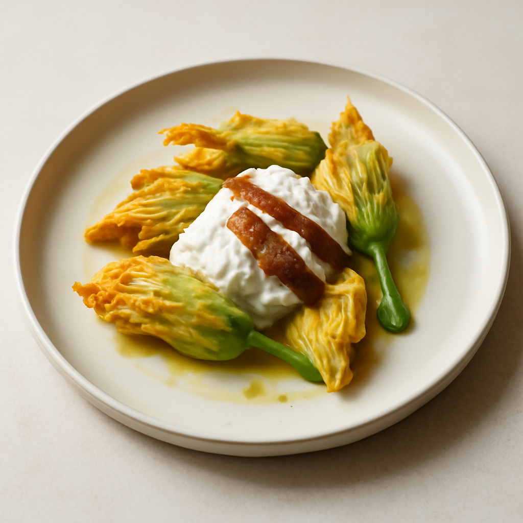 Fiori di zucca con alici e stracciatella