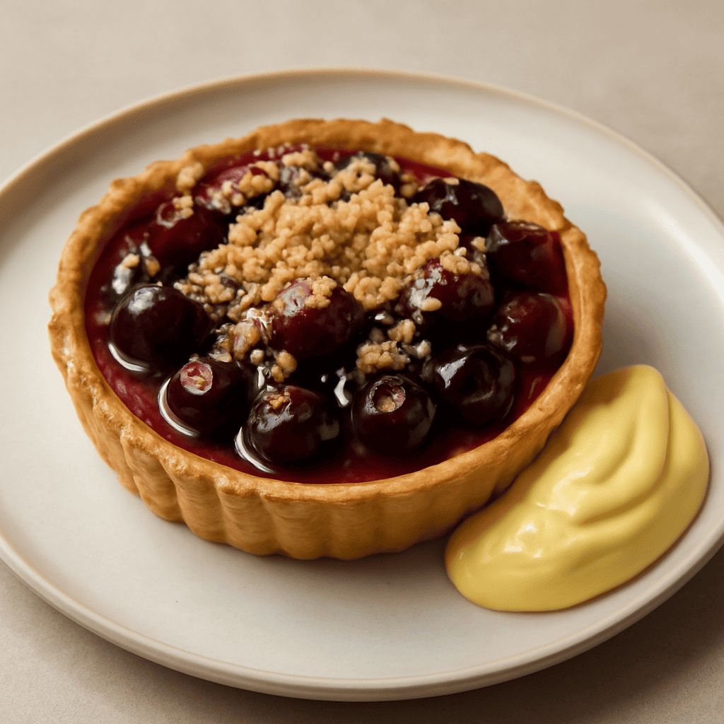 Flan alle amarene con granellona alle nocciole
