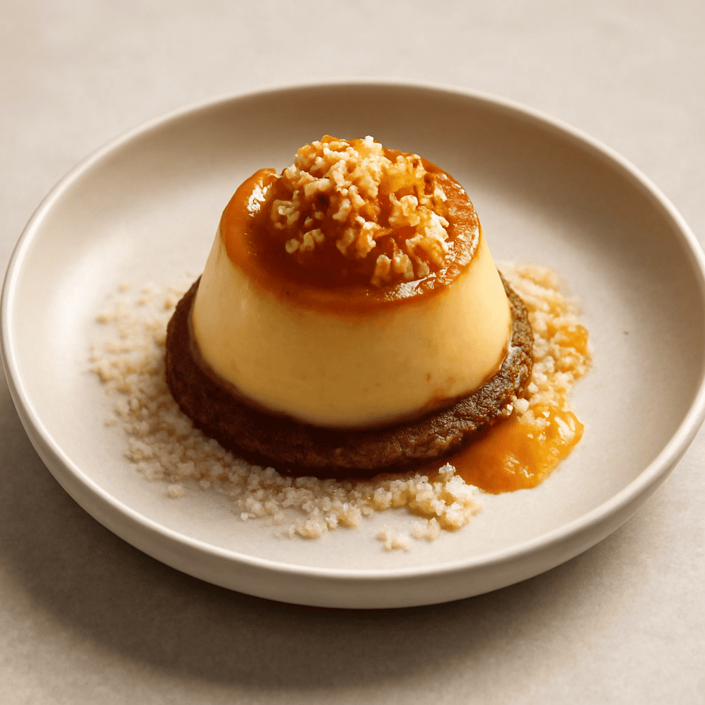 Flan con marmellata di arance amare e granellona di mandorle