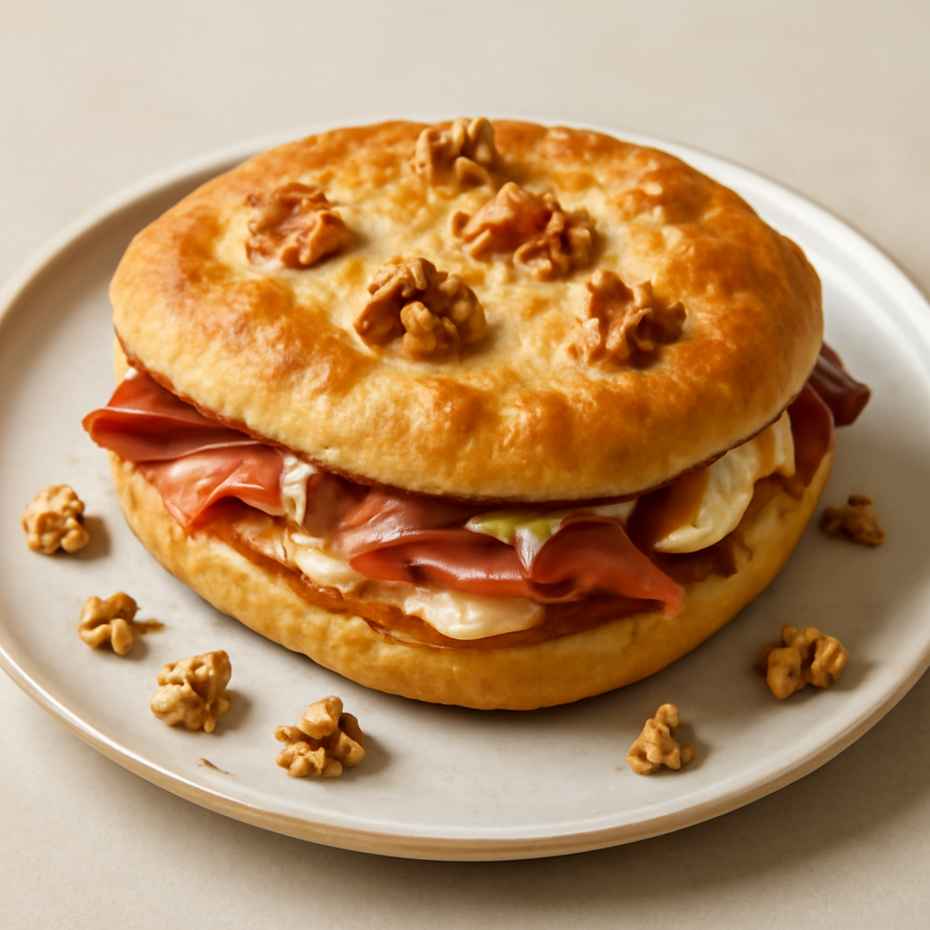 Focaccia alla birra farcita con speck, scamorza e noci