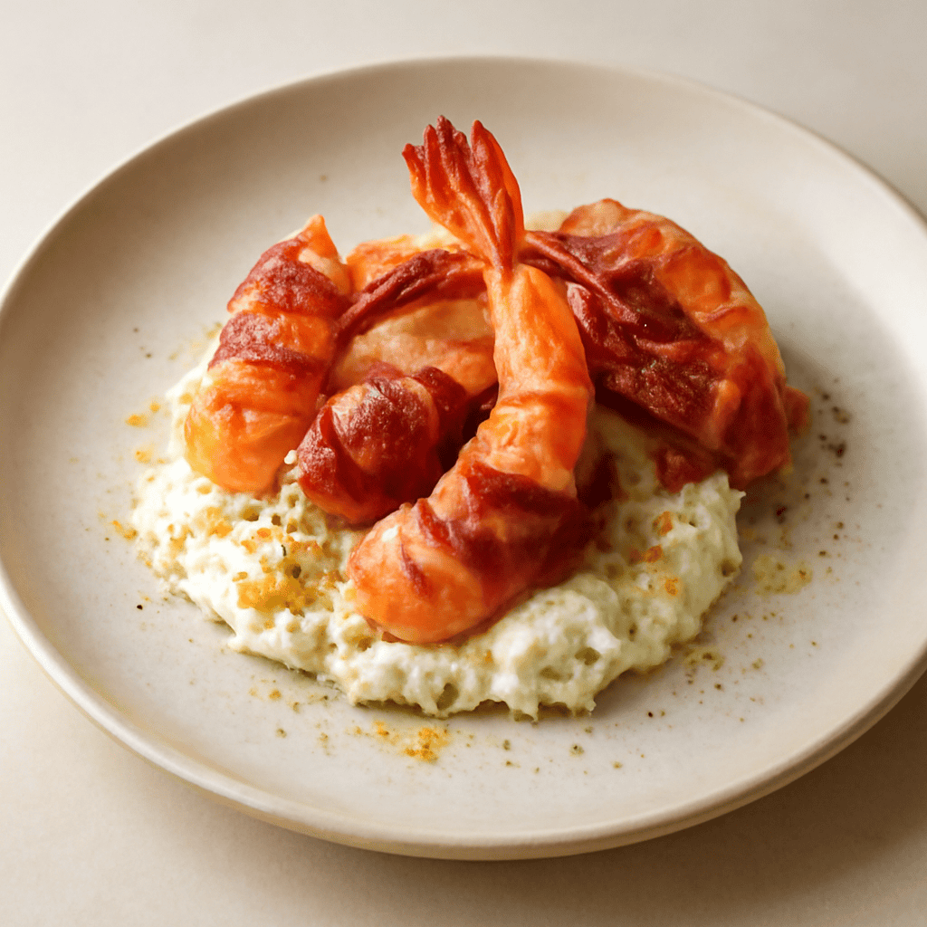 gamberi con pancetta