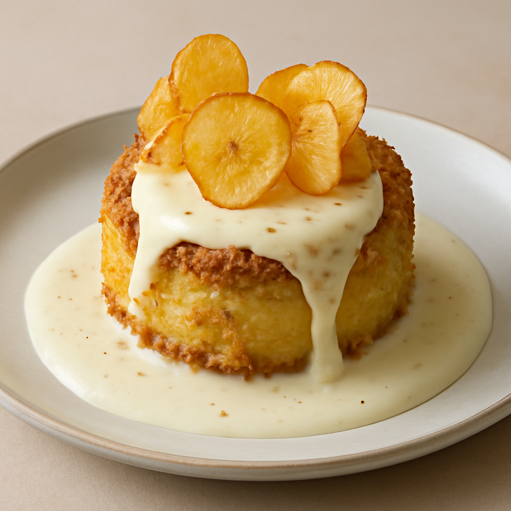 Gateau di patate con fonduta di provola e chips croccanti
