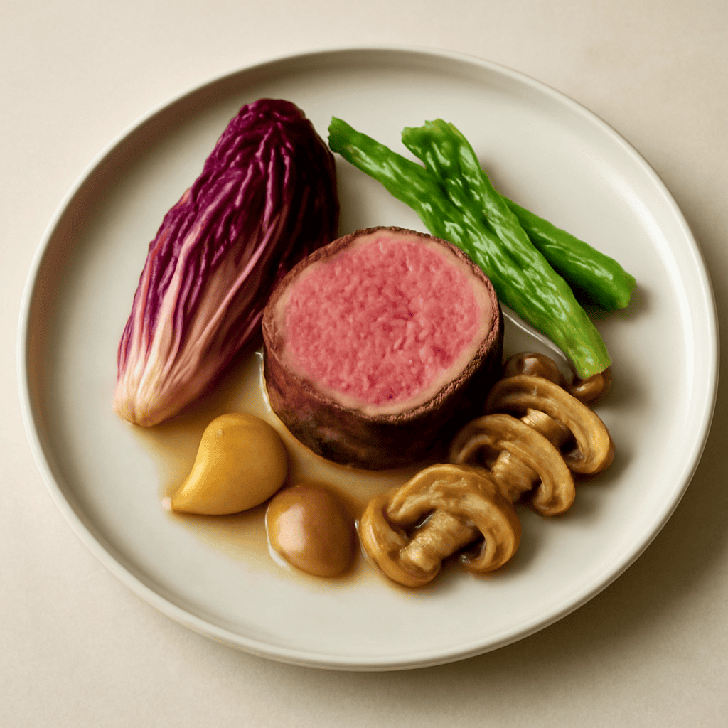 GIRELLO DI MANZO CON RADICCHIO ROSSO E ASPARAGI