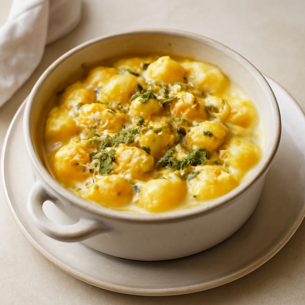 Gnocchetti reali in cocotte con besciamella ricca e pistacchio di Bronte